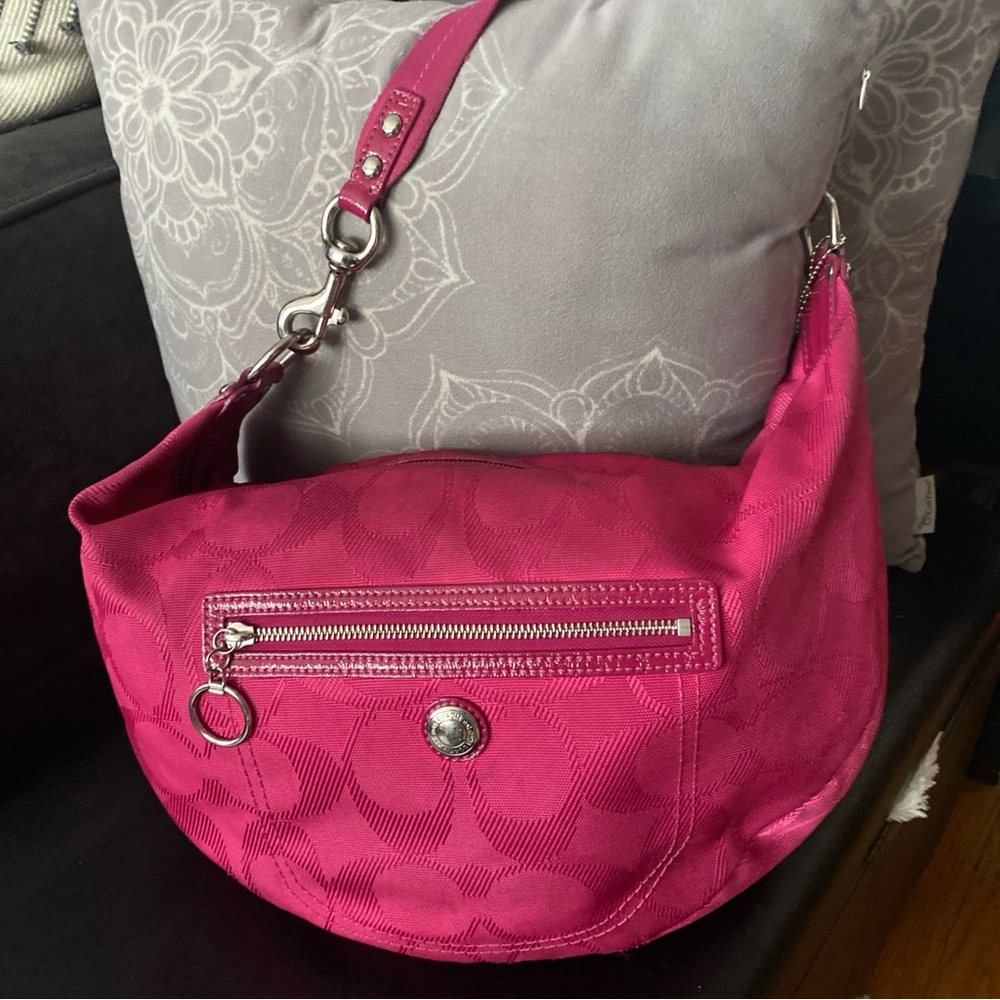 Coach Pink Canvas Vintage Laura Hobo  Bag with Silver Details